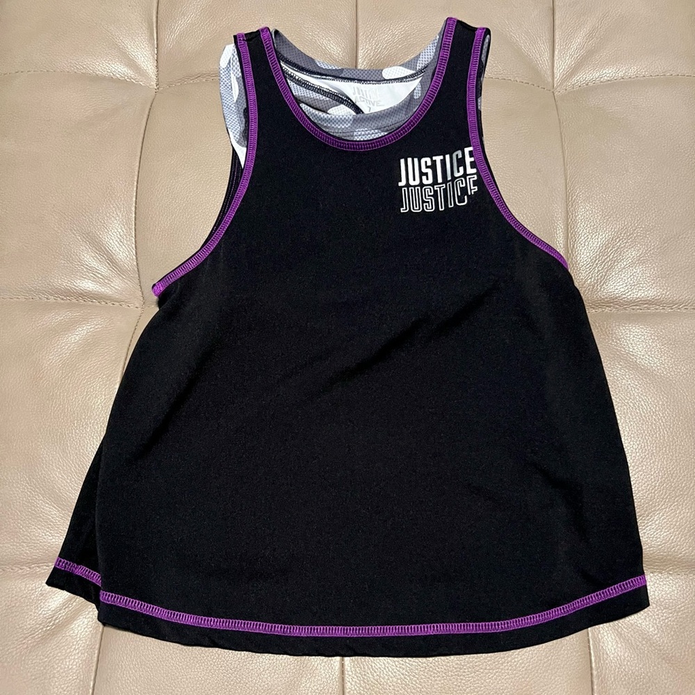 Justice Girls 7 athletic active wear black purple sports bra and tank top set